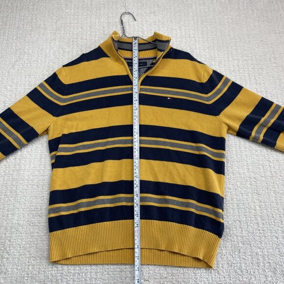 TOMMY HILFIGER Mens Patterned Jumper Yellow Striped 1/4 Zip Tight Knit M. Read - Picture 10 of 12